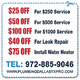 Plumbing discount offers for services and repairs with a contact number and website.
