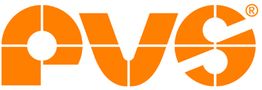 Logo mit orangen Buchstaben "PVS" auf weißem Hintergrund.
