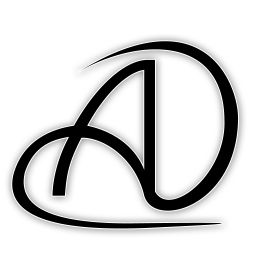 Schwarzes, stilisiertes Logo mit geschwungenen Buchstaben "AD" auf weißem Hintergrund.