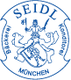 Logo der Bäckerei Seidl in München, mit einer historischen Illustration in Blau.