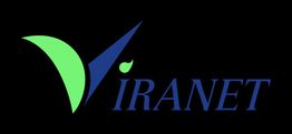 Logo Viranet avec un V stylisé en vert et bleu sur fond noir.
