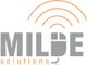 Logo mit grauem Text "MILDE solutions" und einem orangenen Radiowellen-Muster über einer Maus.