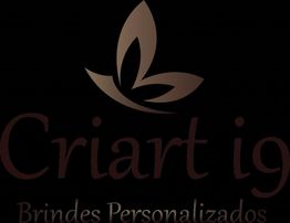 Logo da Criart i9 com uma folha estilizada e texto: Brindes Personalizados.