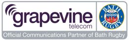 "Grapevine Telecom und Bath Rugby Logo mit Text: 'Offizieller Kommunikationspartner von Bath Rugby'."