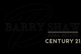 Logo for Barry Shaw Real Estate, Century 21, with a stylized 'B' in the background.