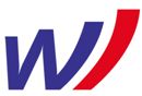 Blaues "W" mit rotem, geschwungenem Streifen auf weißem Hintergrund.