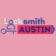 Logo with "Locksmith Austin" text, stylized key design, on a pink background.
