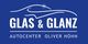 Blaues Logo mit Autoumrandung, Text: Glas & Glanz Autocenter Oliver Höhn.