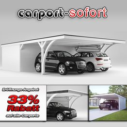 Doppelcarport mit Autos, 33% Rabatt auf Carports, Eröffnungsangebot bei carport-sofort.