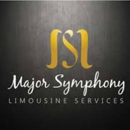 Logo of "Major Symphony Limousine Services" with gold lettering on a black background.