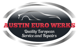 Logo of Austin Euro Werks, featuring a car silhouette and text: "Quality European Service and Repairs."