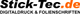 Logo von Stick-Tec.de, spezialisiert auf Digitaldruck und Folienschriften, mit schwarzem und orangefarbenem Text.