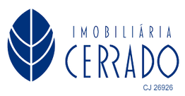 Logotipo da Imobiliária Cerrado com desenho de folha azul e inscrição "CJ 20828".