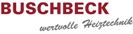 Logo mit rotem Text "BUSCHBECK" und grauem Schriftzug "wertvolle Feuertechnik".