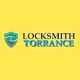 Logo with a shield design and text: "Locksmith Torrance" on a yellow background.