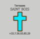 Logo de Terrasses Saint Bois avec une croix bleue et un numéro de téléphone.