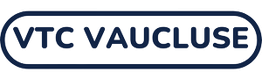 Texte "VTC Vaucluse" dans un ovale bleu sur fond transparent.