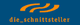 Logo mit orangefarbenen Linien und Text "die_schnittsteller" auf blauem Hintergrund.