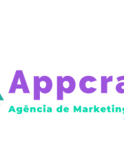 Logotipo da AppcrafIT, agência de marketing digital, com design triangular em roxo e azul.