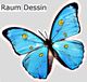 Blauer Schmetterling mit gelben Punkten, daneben der Text "Raum Dessin".