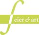 Grünes Logo mit Text "feier & art" in weißer Schrift auf grünem Hintergrund.
