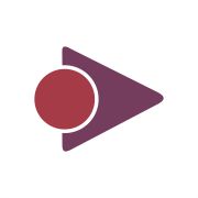 Logotipo com triângulo roxo e círculo vermelho à esquerda.