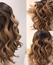 Capelli mossi e lunghi con sfumature bionde. Tre angolazioni diverse.