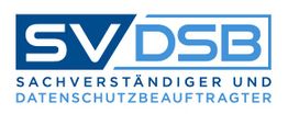 Logo mit Text: "SV DSB Sachverständiger und Datenschutzbeauftragter" in Blau.