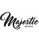 Logotipo da Majestic Drinks com texto em preto e uma estrela dourada acima do "j".
