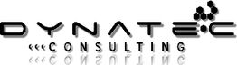 Logo mit dem Text "DYNATEC Consulting" in Schwarz mit reflektierender Schrift und geometrischen Formen.