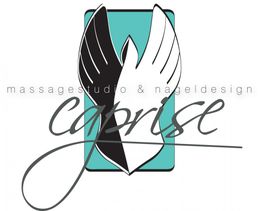 Logo mit Flügeln, Text "massagestudio & nageldesign caprise".