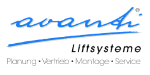 Logo mit dem blauen Schriftzug "avanti" und "Liftsysteme" darunter. Text: Planung, Vertrieb, Montage, Service.