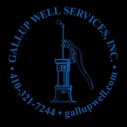 Gallup Well Services logo with vintage water pump and contact info.