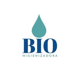 Logotipo com gota azul e texto: "BIO Higienizadora" em fundo branco.