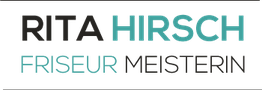 Textlogo: "Rita Hirsch Friseur Meisterin" in schwarzer und türkisfarbener Schrift auf weißem Hintergrund.