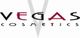 Logo von Vegas Cosmetics mit stilisiertem V und rotem und schwarzem Schriftzug.