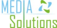 Logo mit Text "MEDIA Solutions" und einem grünen und blauen grafischen Element daneben.