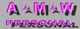 Der Text "A M W PERSONAL" in rosa Buchstaben mit Schatten auf grauem Hintergrund.