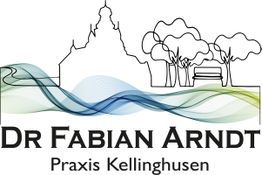 Skizze von Kellinghusen mit Wellenlinien; Text: Dr Fabian Arndt, Praxis Kellinghusen.
