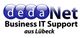 Logo: "dedaNet Business IT Support aus Lübeck" in Blau und Schwarz.