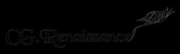 Texte "CG:Renaissance" avec un fil orné à droite, sur fond noir.