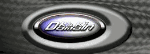 Ovales Logo mit dem Wort "Dänin" in der Mitte und grauem strukturiertem Hintergrund.