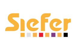 Logo mit gelbem Schriftzug "Siefer" und farbigen Quadraten darunter: grau, weiß, rot, lila, schwarz.