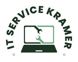 "IT Service Kramer-Logo: Laptop-Bildschirm mit Schraubenschlüssel."