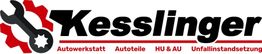 Logo mit rotem Zahnrad, Schraubenschlüssel und dem Text "Kesslinger" sowie Werkstatt und Autoteile.
