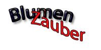 Text "BlumenZauber" in schwarz und rot auf weißem Hintergrund.