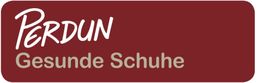 Rotes Logo mit weißem "PERDUN" und beigem Text "Gesunde Schuhe".