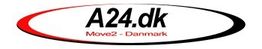 Logo med teksten "A24.dk Move2 - Danmark" i en oval med gradient fra rød til sort.