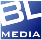 Blaues Logo mit den weißen Buchstaben "BL" oben und "MEDIA" unten.