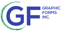 Logo of Graphic Forms Inc. with "GF" and a green circular brushstroke.